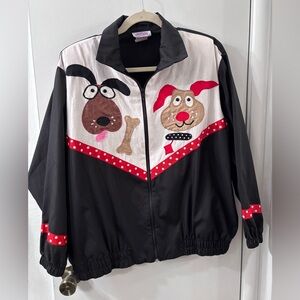 Southern Stitches Vintage 70s Dog Appliqué Polka Dot Zip Bomber Jacket